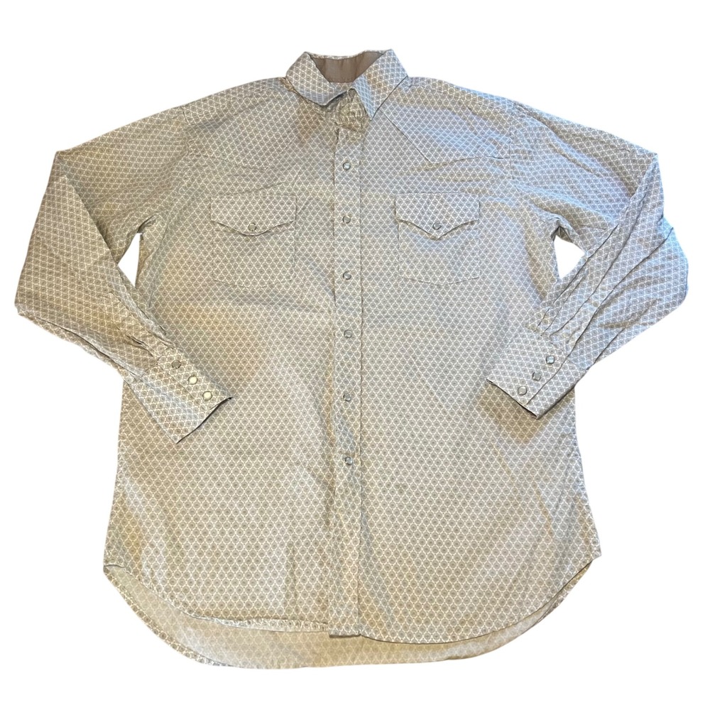Vintage Ely Cattleman Pearl‎ Snap Mens Large Western Shirt Cowboy AOP Button Up